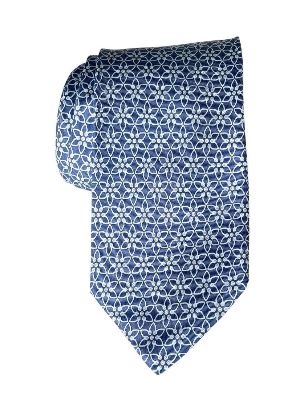 Salvatore Ferragamo vintage Navy geometric floral silk tie made in Italy | 57”
